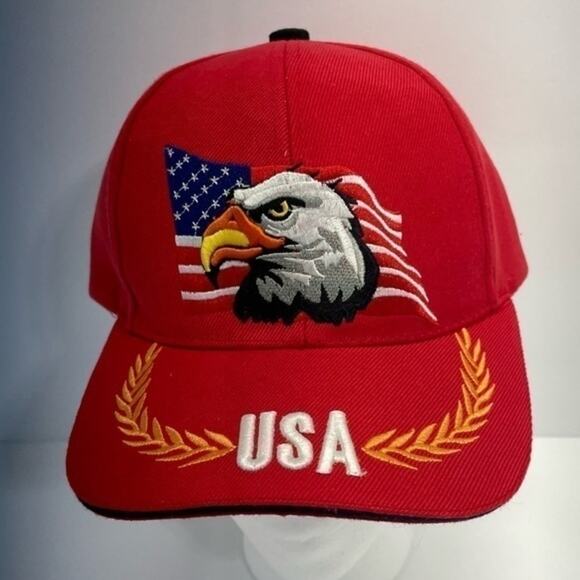 USA Baseball Hat 6 Panel Velcro Snapback Eagle Flag Embroidered red - Picture 9 of 11